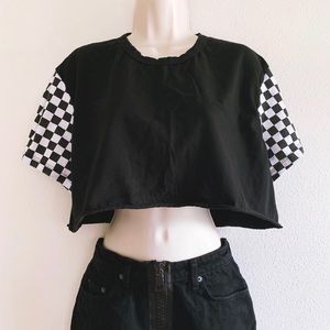 Emma & Sam checkered sleeve crop top t-shirt